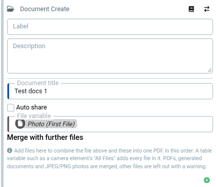 The Document Create node with its new Merge with further files section