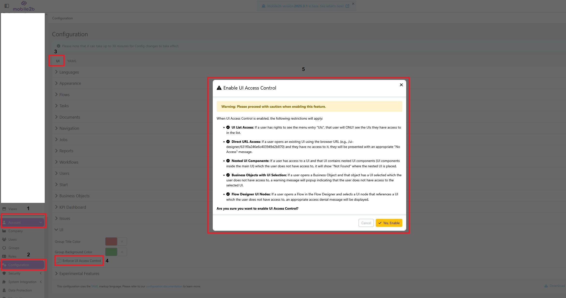 UI Access Control Modal