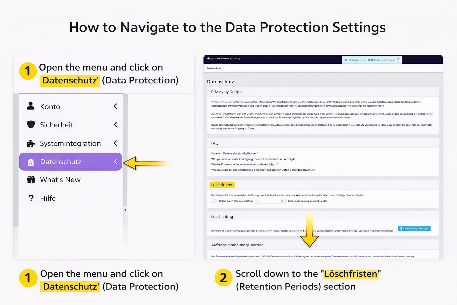 Navigation to Data Protection Settings